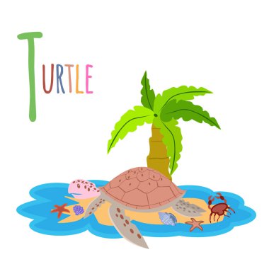 Renkli kitap alfabesi. Hayvanlar kitabı. T harfi.