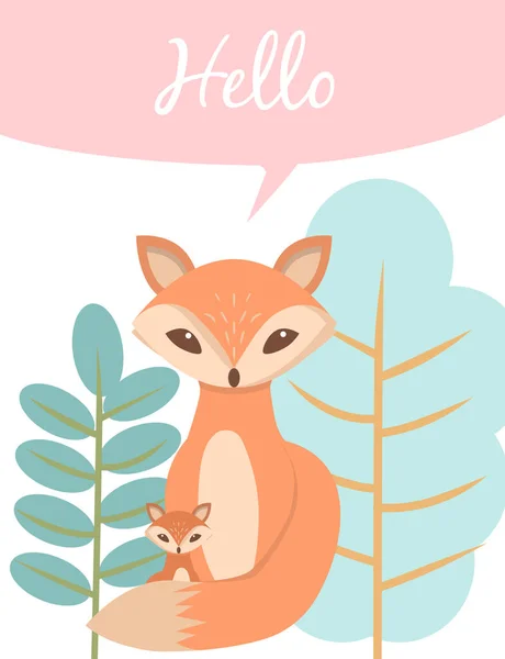 Tarjetas Bebé Para Baby Shower Fox Plantillas Postales Fiesta Azul — Vector de stock