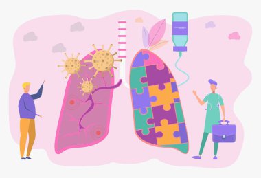 Coronavirus Covid-2019 'un teşhisi ve tedavisi. Doktorlar 2019 nkov virüsünün ölümcül türünü teşhis etti. Küçük bilim adamları virüsü inceliyor..