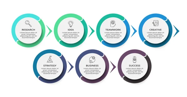 Cirkelelementen van grafiek, diagram met 7 stappen, opties, onderdelen of processen. Sjabloon voor infographic, presentatie — Stockvector