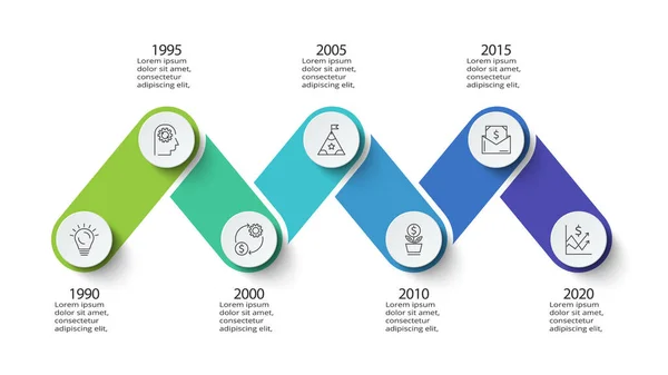 Visualisatie van bedrijfsgegevens. Proceskaart. Elementen van grafiek, diagram met 7 stappen, opties, onderdelen of processen — Stockvector