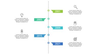 5 elementten oluşan zaman çizelgesi, web, iş, sunumlar, vektör illüstrasyonu için bilgi şablonu.