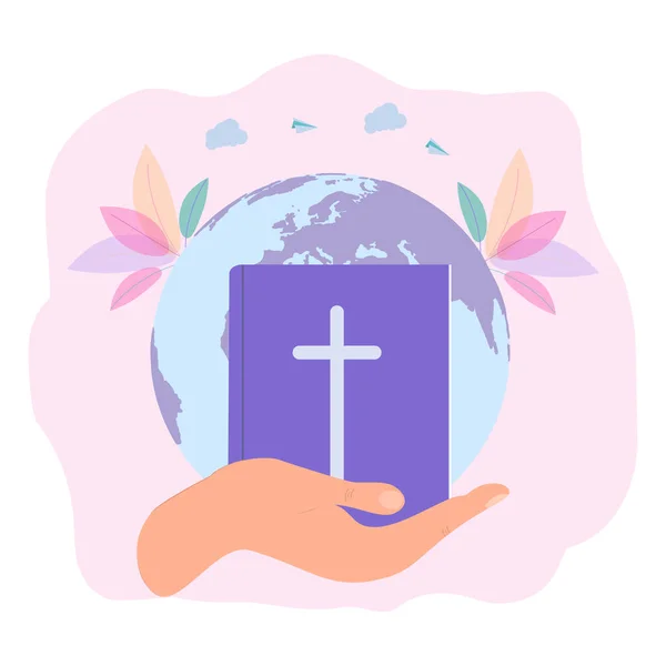 Boží Ruce Chrání Planetu Bůh Dává Lidem Naději Bible Slovo — Stockový vektor