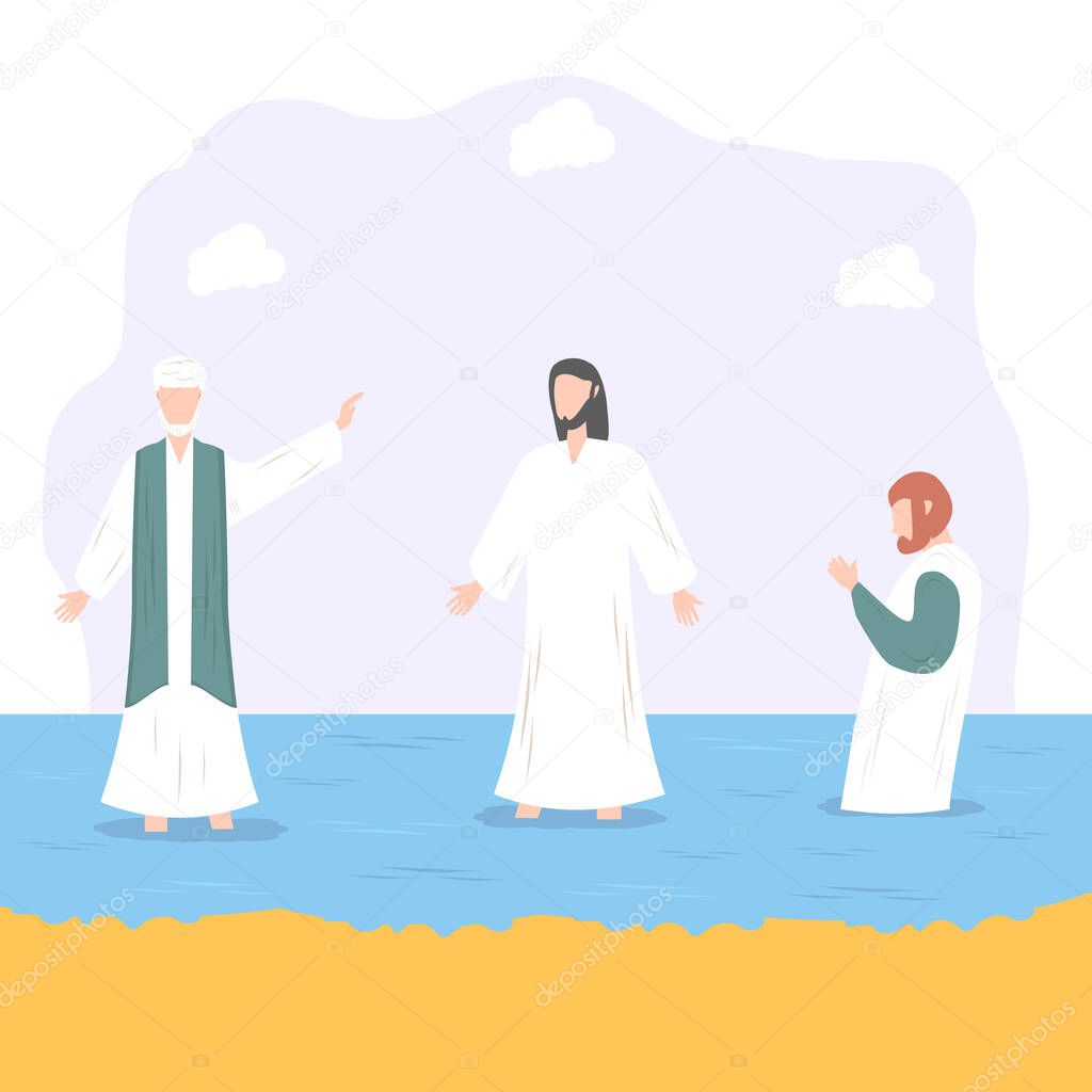 The baptism of Jesus Christ. John the Baptist Christianity. The Word of God. Jesus Christ. Holy places. Bible study concept.