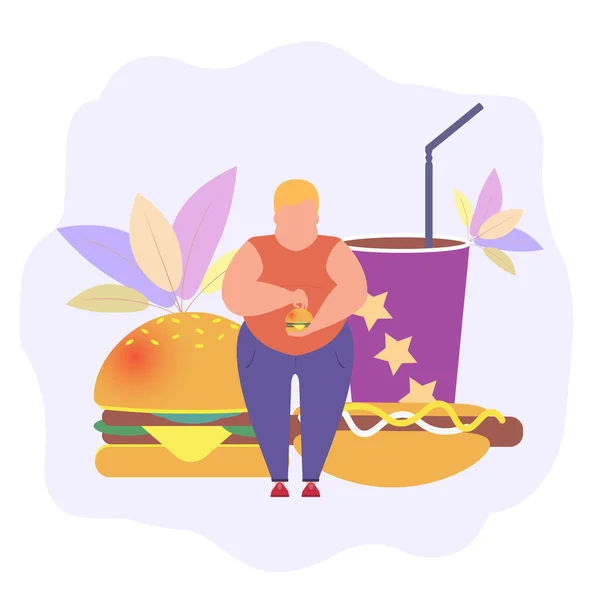 Παχυσαρκία Και Ανθυγιεινή Διατροφή Πρόγραμμα Ενέργειας Απέτυχε Προσαρμογή Φαγητού Ένας — Διανυσματικό Αρχείο