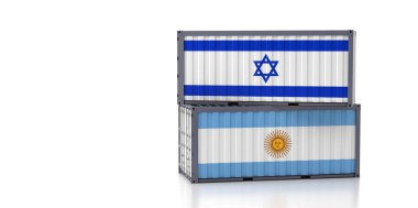 İsrail ve Arjantin bayrağı taşıyan iki konteynır. 3d oluşturma 