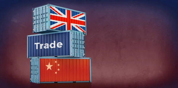 Freight Container United Kingdom China Flag Rendering — 스톡 사진