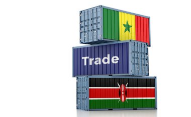 Senegal ve Kenya bayrağı taşıyan konteynır. 3B Hazırlama