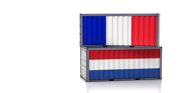 Schiffscontainer Unter Französischer Und Niederländischer Flagge Rendering — Stockfoto