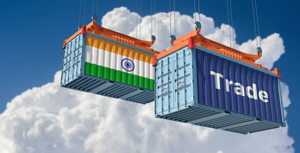 Shipping containers with India flag. 3D Rendering 