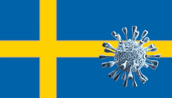 Coronavirus Covid Koncept Švédsko Vlajka Nebezpečný Asijský Virus Korony Vykreslování — Stock fotografie