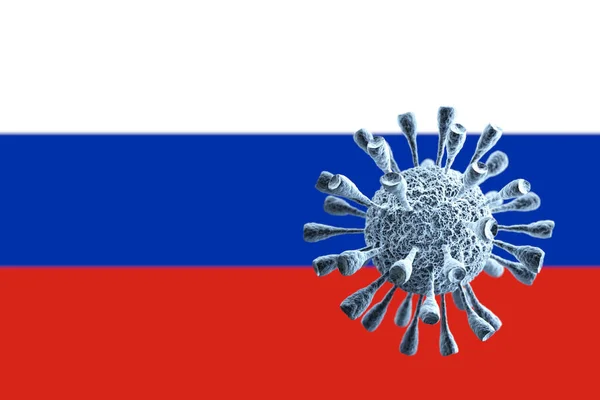 Coronavirus Covid-19 concept and Russia Flag. Dangerous asian corona virus. 3D rendering.