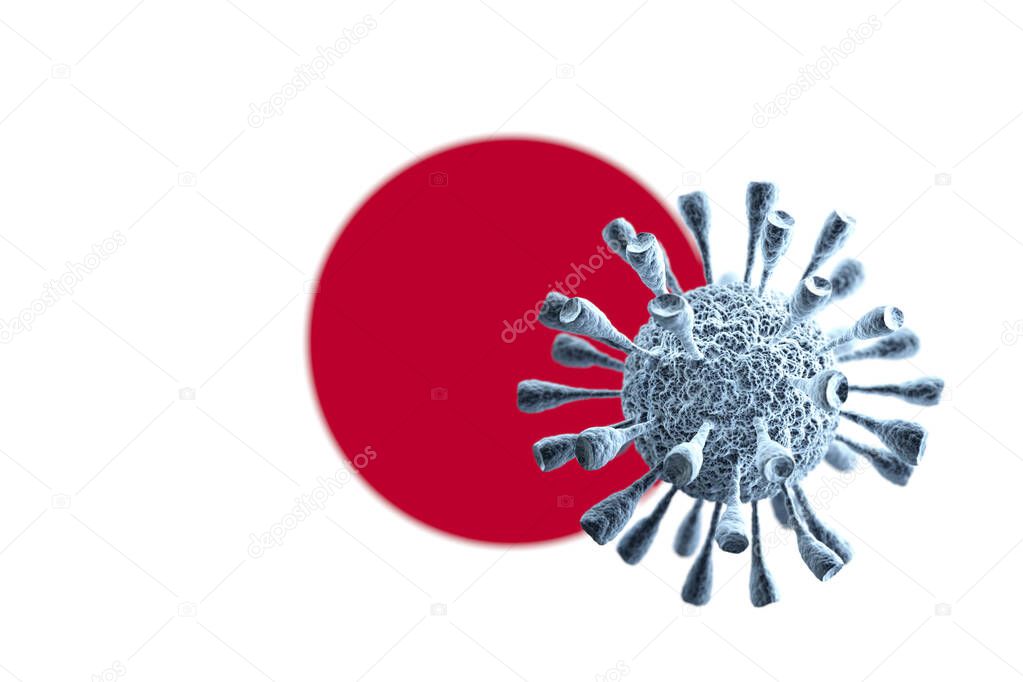 Coronavirus Covid-19 concept and Japan Flag. Dangerous asian corona virus. 3D rendering. 