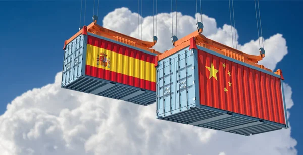 Shipping Containers Spain China Flag Rendering — Stock Photo, Image