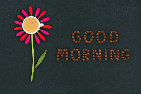 Eine Tasse Kaffee Guten Morgen Floraler Hintergrund Mit Kopierraum Blume — Stockfoto