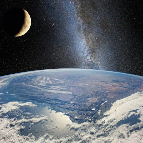 Moon over the earth, on the background of milky Way.  Elements of this image furnished by NASA (http://www.nasa.gov/) — 图库照片