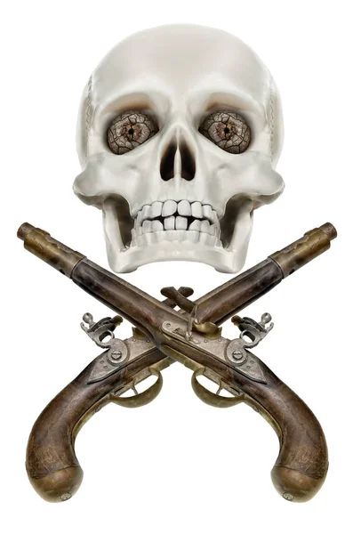 海盗的徽章骷髅，孤立在白色背景上 — 图库照片