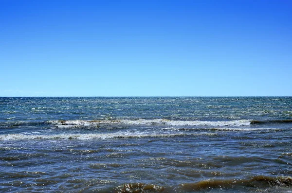 海浪冲刷清洁海滩贝壳做成。野生的海滩上的景观。在夏天海 — 图库照片