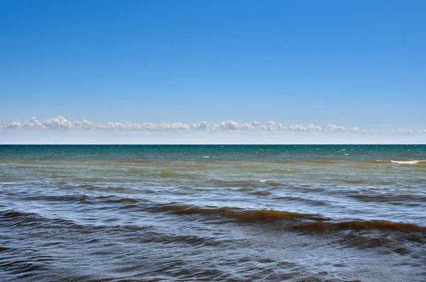 Las olas del mar lavaron la playa limpia hecha de conchas. Paisaje en una playa salvaje . — Foto de Stock