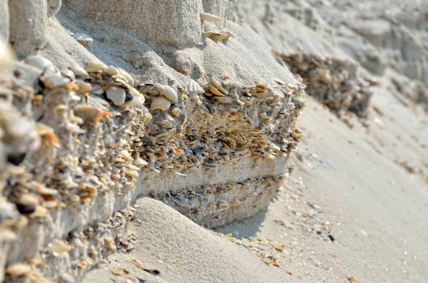 Курган раковин, камней и песка на берегу моря — стоковое фото