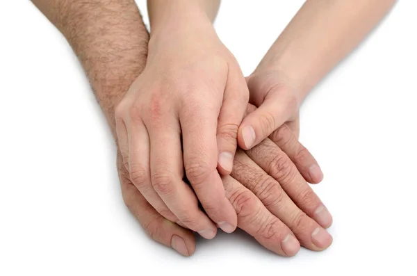 Hands Young Woman Hold Hands Old Man — Stock Photo, Image