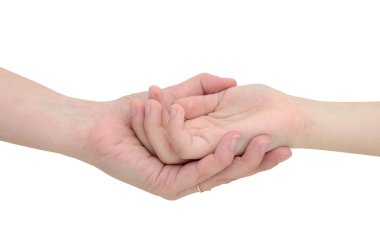 Eller iki kişi beyaz arka plan üzerinde izole bağlanma