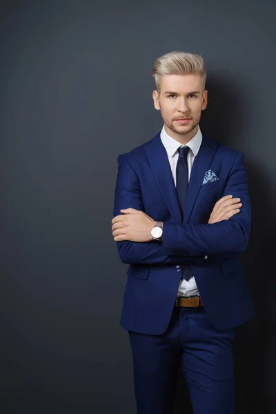 Handsome man in blue suit — Stock Photo, Image