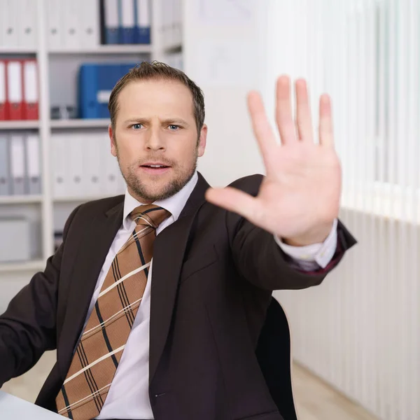 Businessman making stop gesture — Stock Photo, Image