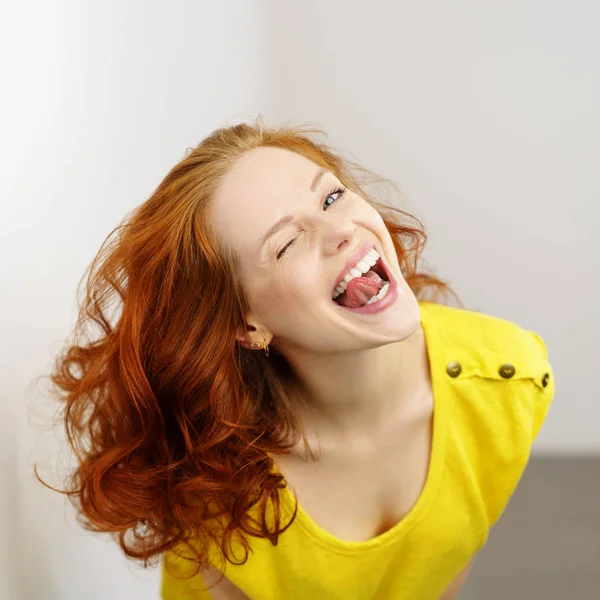 Girl licking teeth — Stock Photo, Image