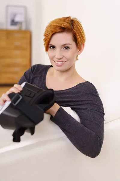 Smiling young woman with 3d glasses — Stock Photo, Image