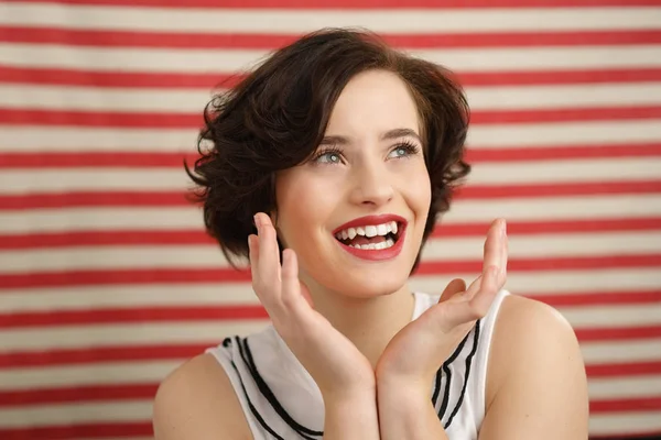 Laughing happy young brunette woman — Stock Photo, Image