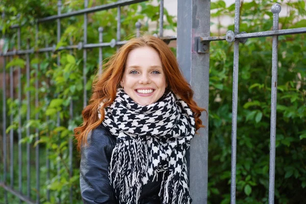 Happy friendly trendy young redhead woman — Stock Photo, Image