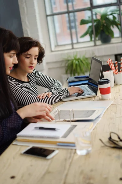 Due belle giovani donne che lavorano insieme — Foto Stock