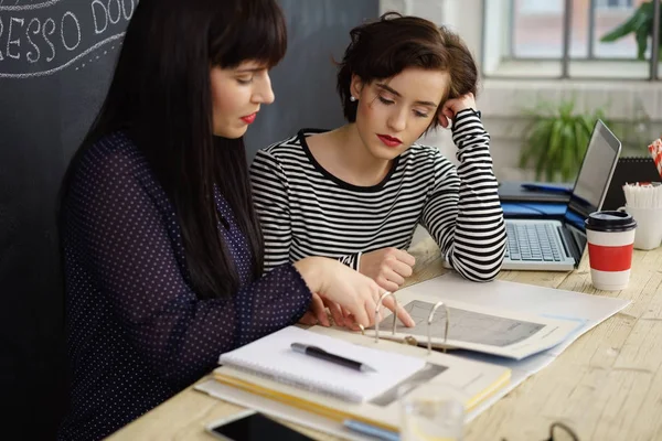 Two businesswomen or students meeting in a cafe