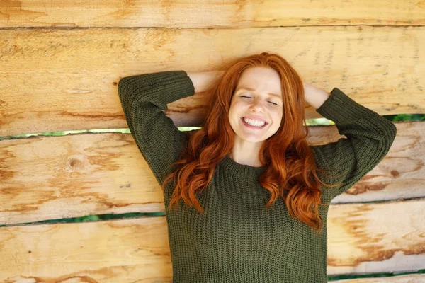 Happy young redhead woman — Stok Foto