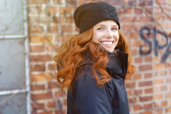 Happy friendly young redhead woman — Stock Photo, Image