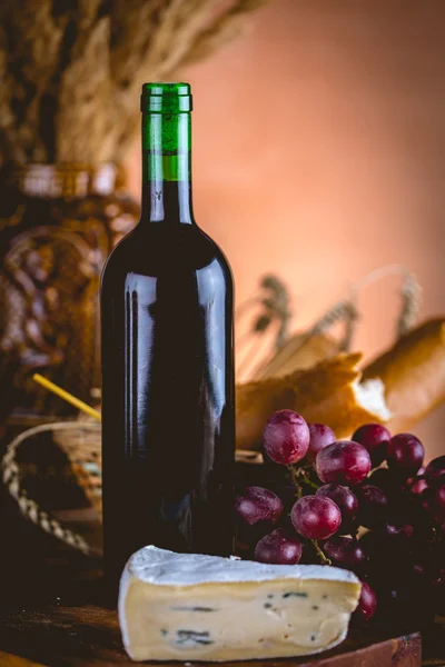 Flaska vin med ost, Medelhavet koncept — Stockfoto
