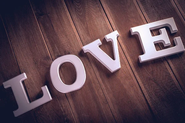 Concepto de San Valentín en mesa de madera con letras blancas — Foto de Stock