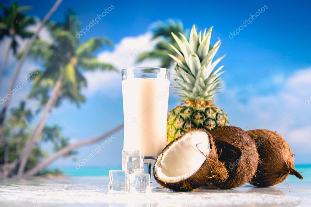 Delicious drink with coconut and pineapple