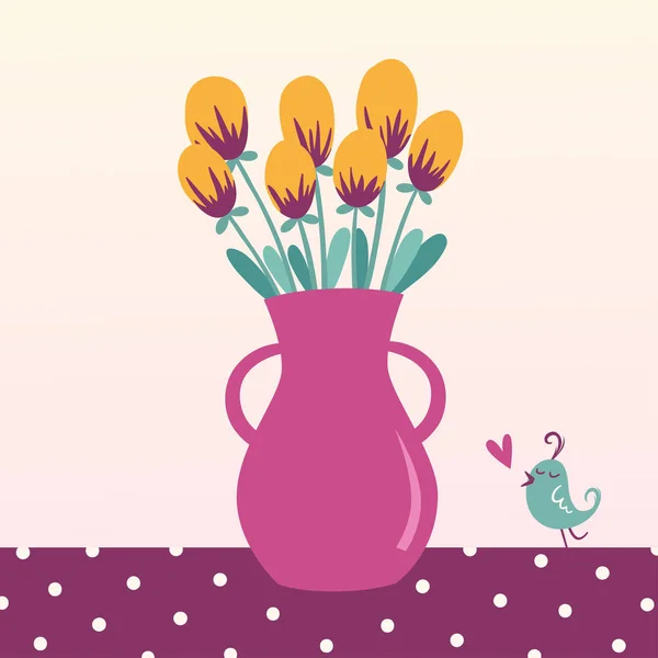 Ilustração vetorial de vaso com flores — Vetor de Stock