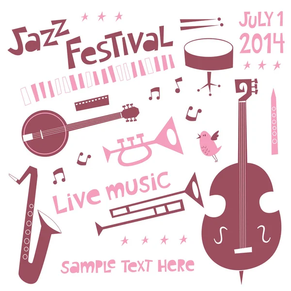 Jazz festival ambientato in stile cartone animato — Vettoriale Stock