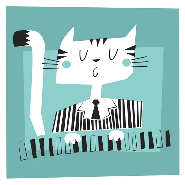 Illustrazione di un gatto che suona il pianoforte — Vettoriale Stock