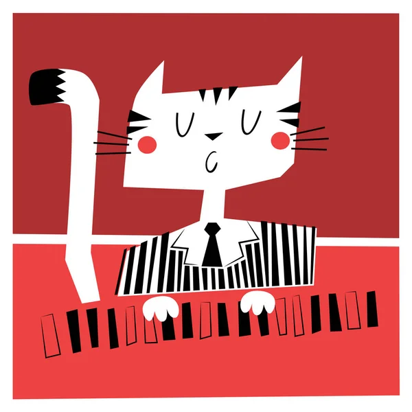 Ilustración de un gato tocando el piano — Vector de stock