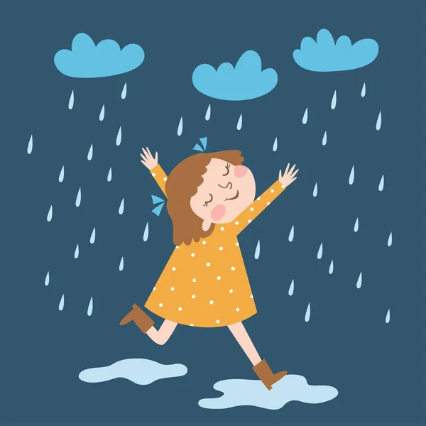 Ευτυχισμένος κορίτσι απολαμβάνει τη βροχή — Διανυσματικό Αρχείο