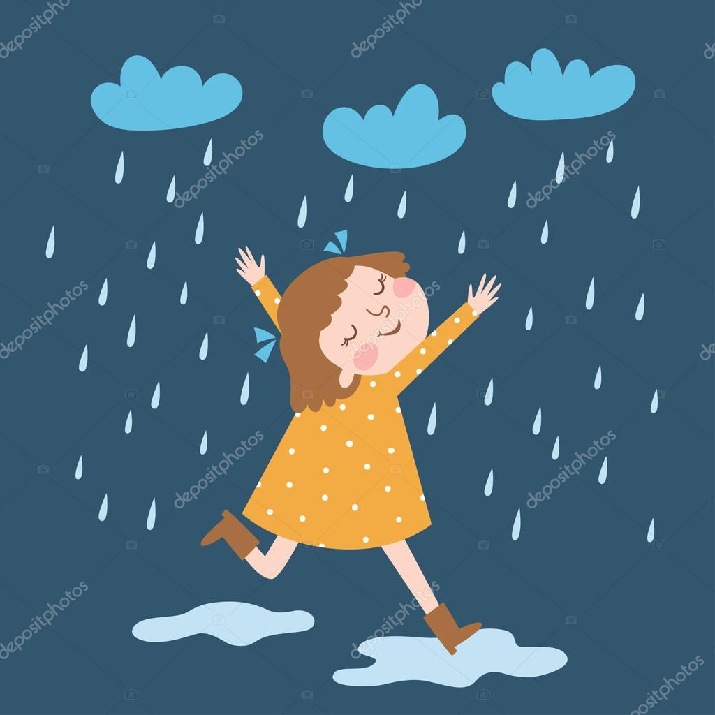 Happy girl enjoys the rain Stock Vector Image by ©mlle_carotte #130505892