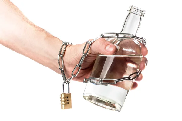 Bottle Alcohol Hand Chain Lock Concept Alcohol Dependence — Stock Photo, Image
