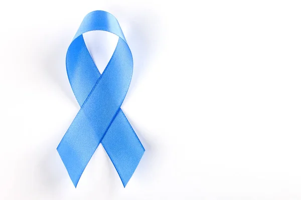 Fita Azul Clara Consciência Fundo Branco Para Campanha Consciência Câncer — Fotografia de Stock