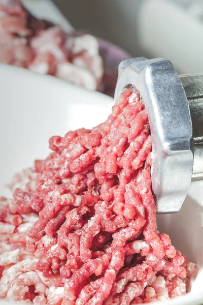 fresh minced meat from meat grinder