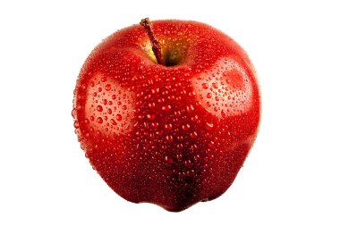 Büyük kırmızı elma beyaz arka planda izole edilmiş su damlaları. yüksek kalite