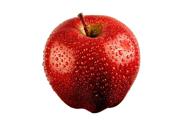 Velké Krásné Červené Jablko Kapkami Vody Zblízka Vysoká Kvalita Izolované — Stock fotografie